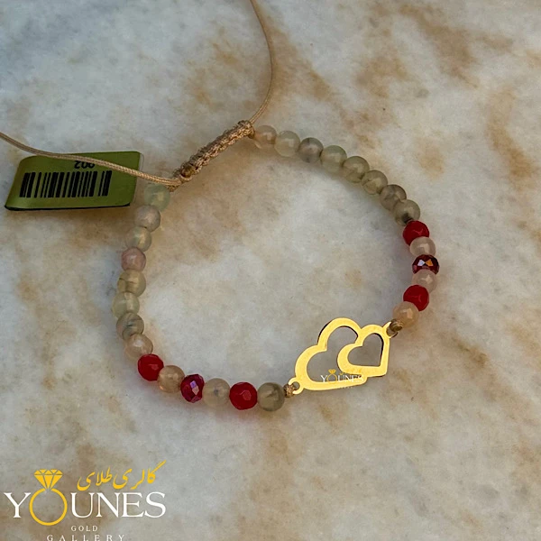 دستبند سنگی دوقلب طلا لیزری